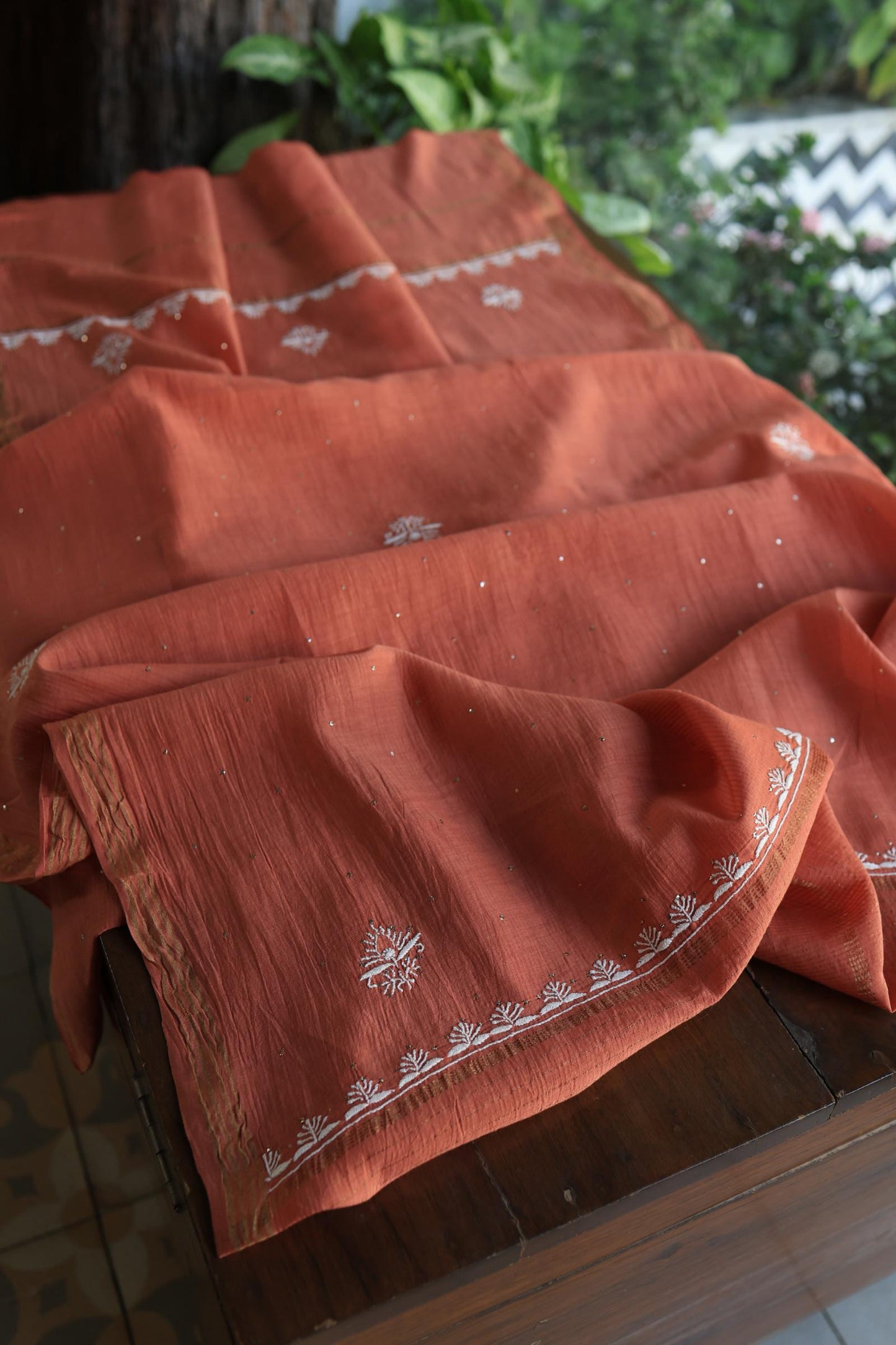 Dusky Rose Shade Mal Cotton Fine Chikankari With Kamdani Work Unstitched Fabric