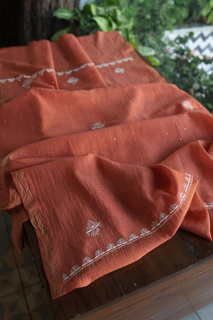 Dusky Rose Shade Mal Cotton Fine Chikankari With Kamdani Work Unstitched Fabric