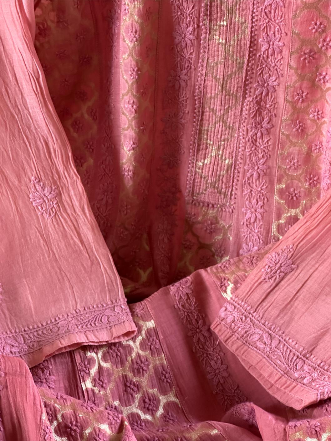 Dusky Rose Shade Zari Chanderi Chikankari Ready to Wear Tunics