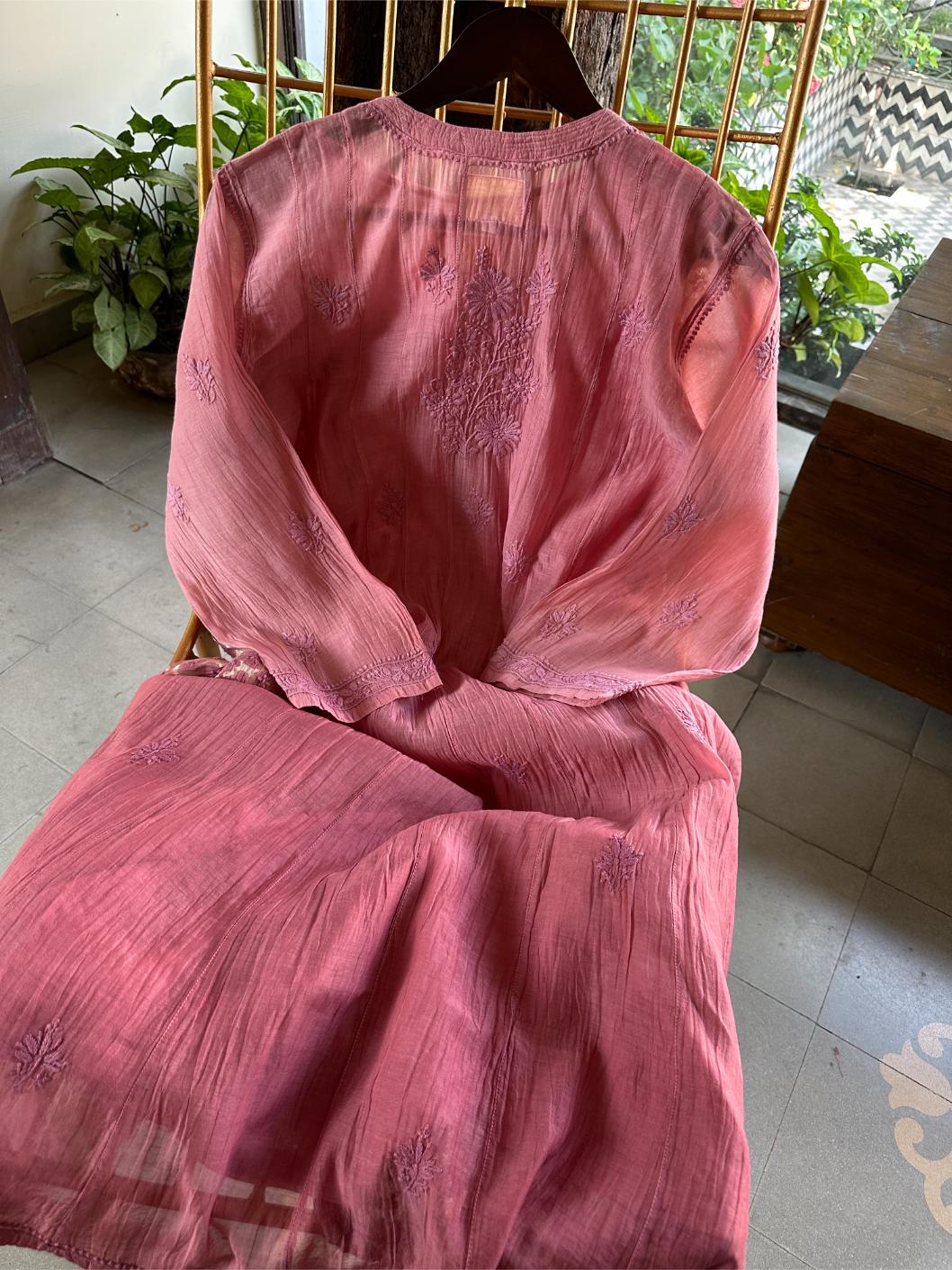 Dusky Rose Shade Zari Chanderi Chikankari Ready to Wear Tunics