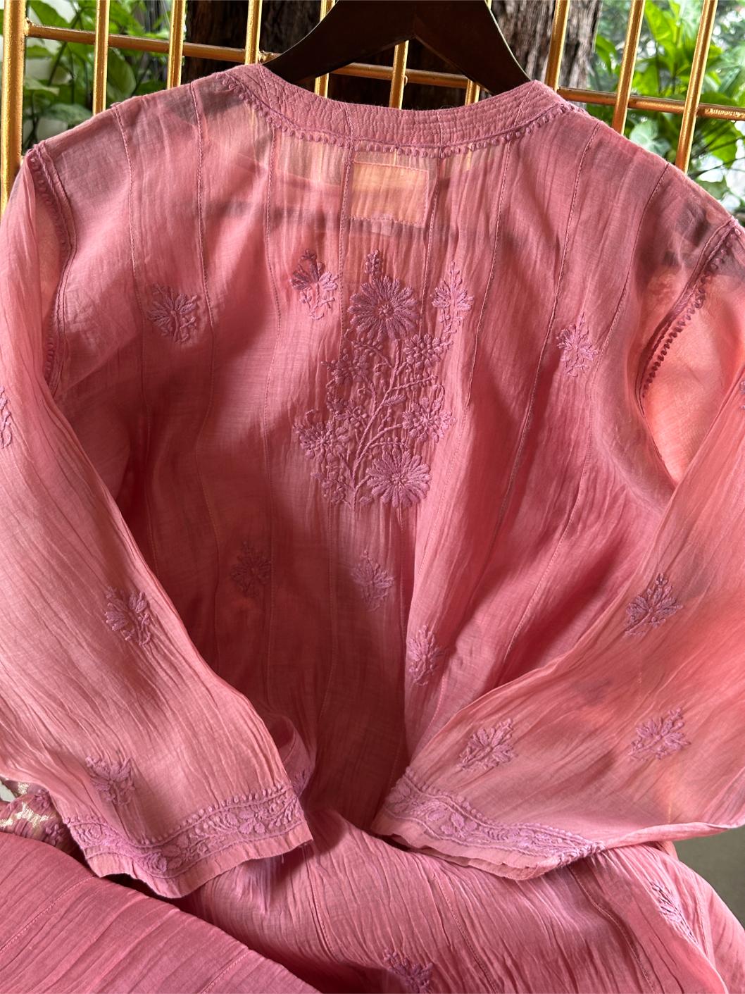 Dusky Rose Shade Zari Chanderi Chikankari Ready to Wear Tunics