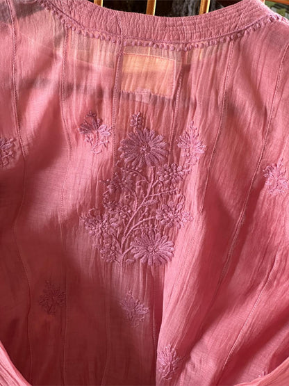 Dusky Rose Shade Zari Chanderi Chikankari Ready to Wear Tunics