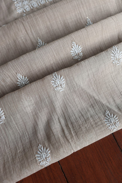 Dusty Beige Mal Cotton Chikankari Unstitched Fabrics With Kamdani