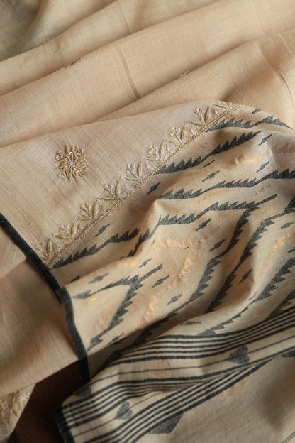 Dusty Beige Shade Jamdani X Chikankari Unstitched Fabric