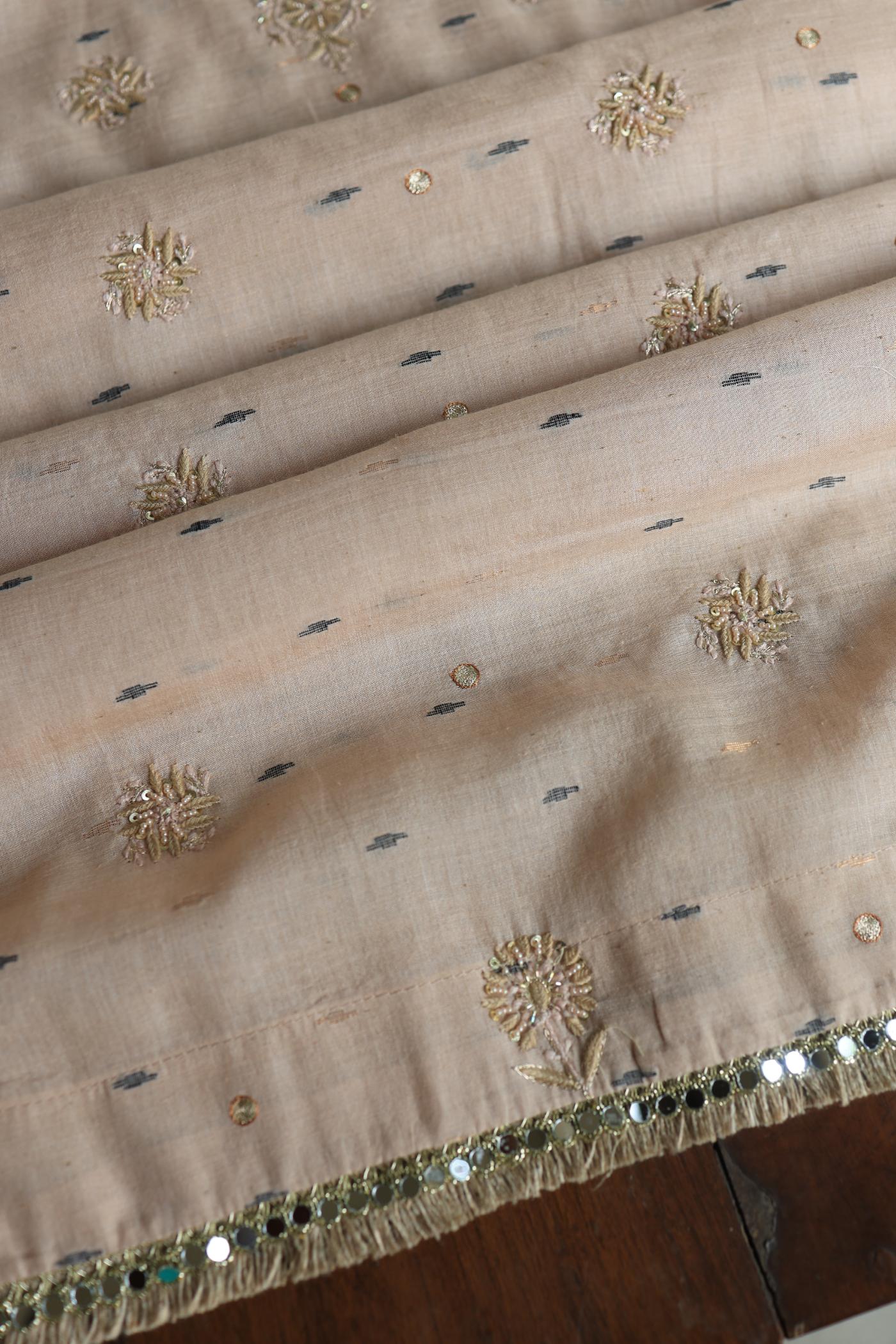 Dusty Beige Shade Jamdani X Chikankari Unstitched Fabric