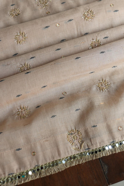 Dusty Beige Shade Jamdani X Chikankari Unstitched Fabric