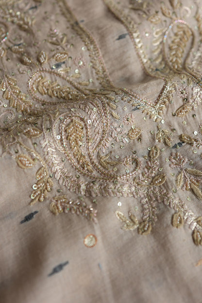 Dusty Beige Shade Jamdani X Chikankari Unstitched Fabric