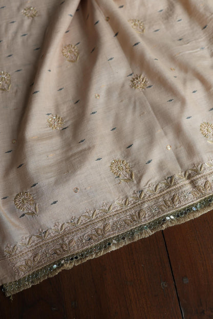 Dusty Beige Shade Jamdani X Chikankari Unstitched Fabric