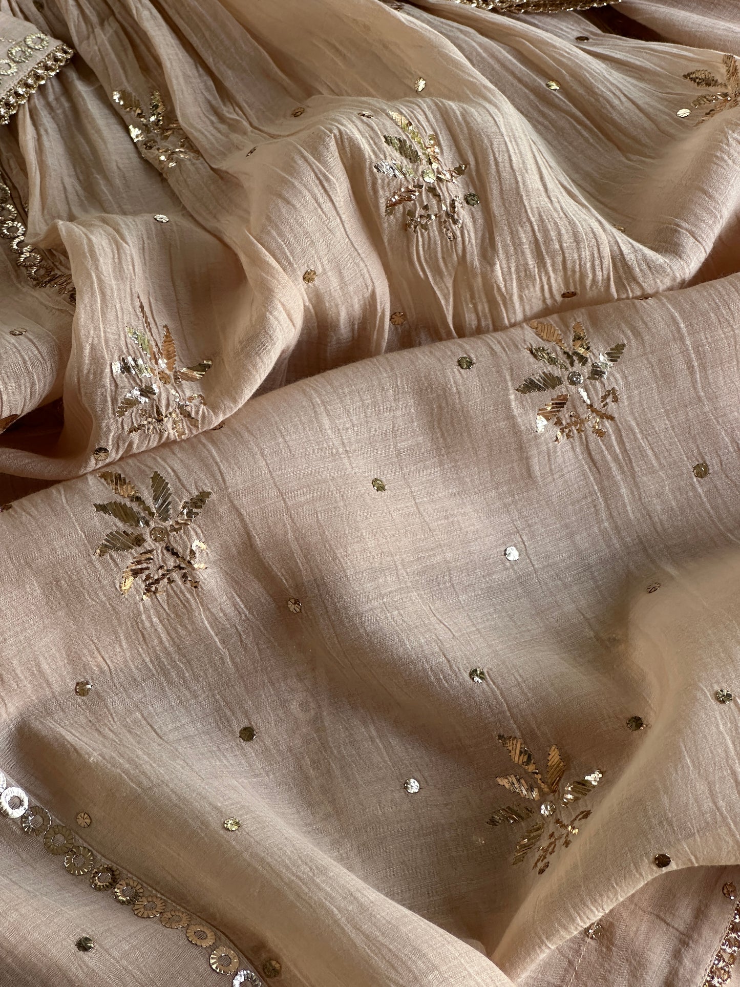 Dusty Beige Shade Mukaish Kamdani Mul Chanderi Angarkha