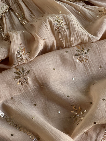 Dusty Beige Shade Mukaish Kamdani Mul Chanderi Angarkha