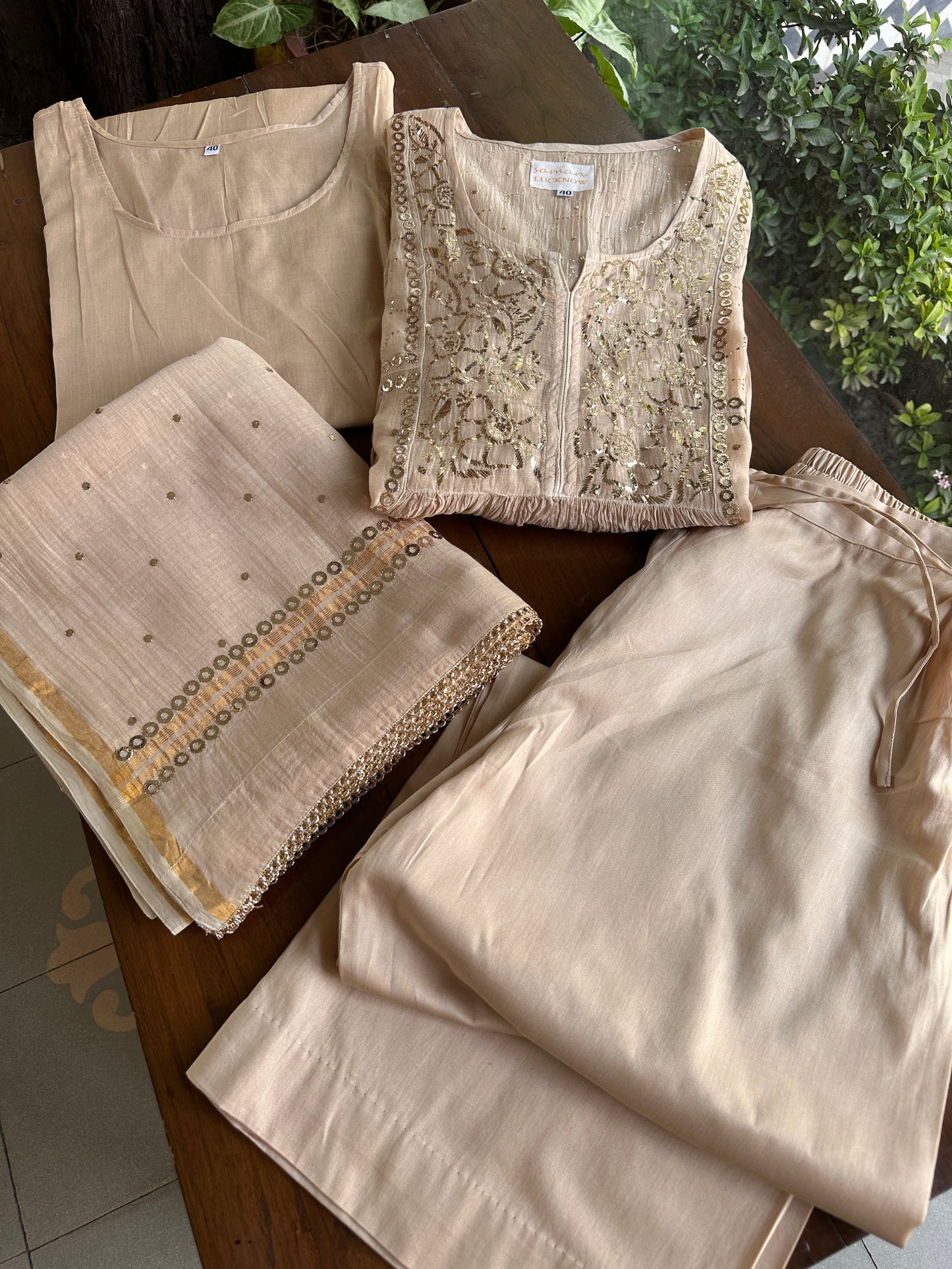 Dusty Beige Shade Mukaish Kamdani Mul Chanderi Angarkha