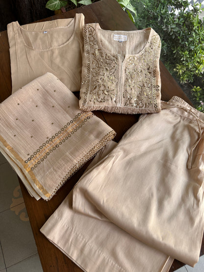 Dusty Beige Shade Mukaish Kamdani Mul Chanderi Angarkha