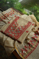 Dusty Beige & Red Shade Mal Cotton Chikankari Unstitched Kurta Dupatta Fabric With Mukaish Badla