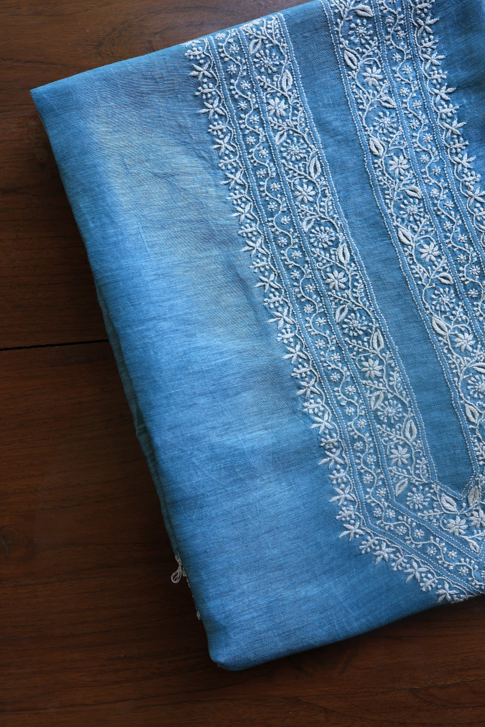 Dusty Blue Linen Chikankari Unstitched Men's Kurtas Fabric