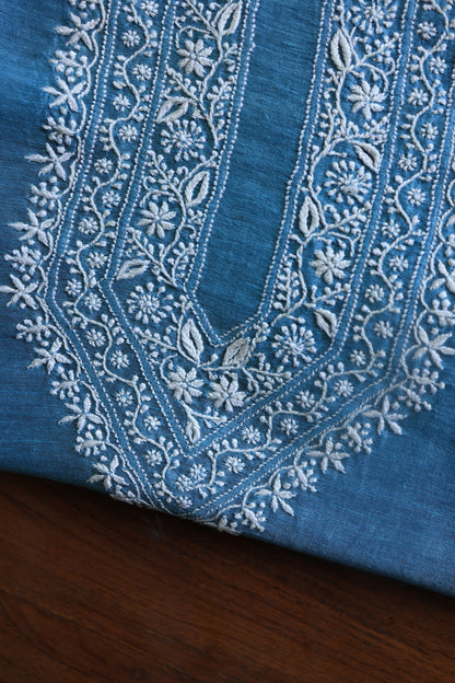 Dusty Blue Linen Chikankari Unstitched Men's Kurtas Fabric