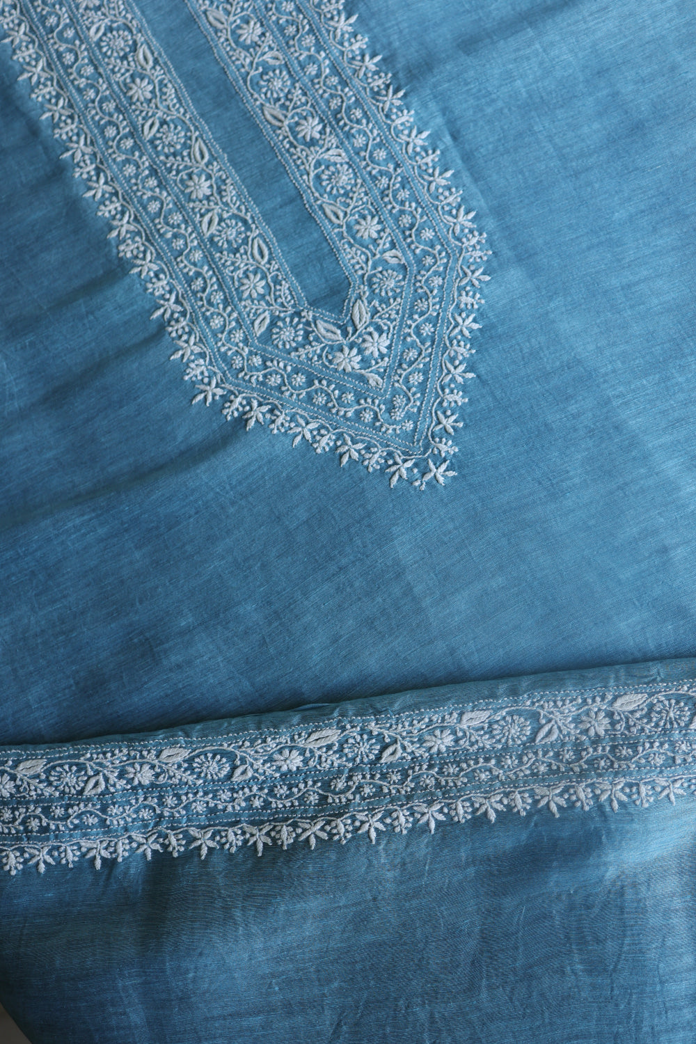 Dusty Blue Linen Chikankari Unstitched Men's Kurtas Fabric