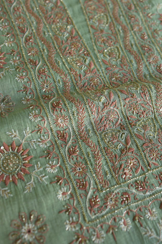 Dusty Green Shade Tissue Silk Chikankari Unstitched Fabric