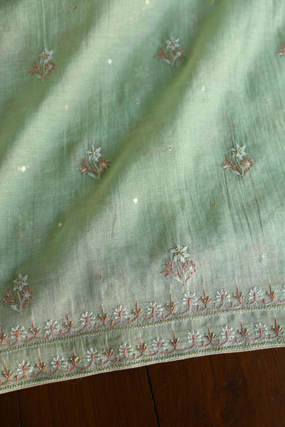 Dusty Green Shade Tissue Silk Chikankari Unstitched Fabric