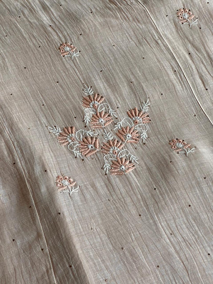 Dusty Grey Malmal Mukaish Kamdani Chikankari Stitched Kurta Dupatta Set