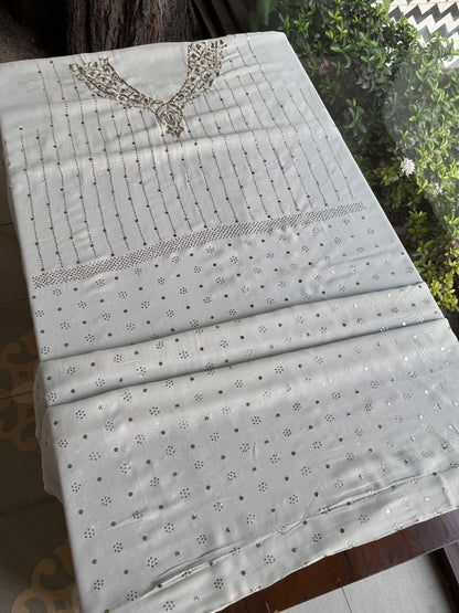 Dusty Grey Mukaish Badla Pure Georgette Kurta Set