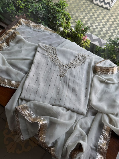Dusty Grey Mukaish Badla Pure Georgette Kurta Set