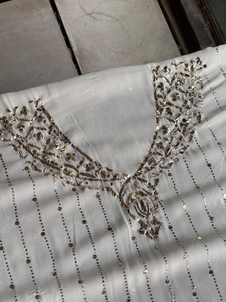 Dusty Grey Mukaish Badla Pure Georgette Kurta Set