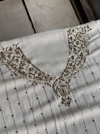 Dusty Grey Mukaish Badla Pure Georgette Kurta Set
