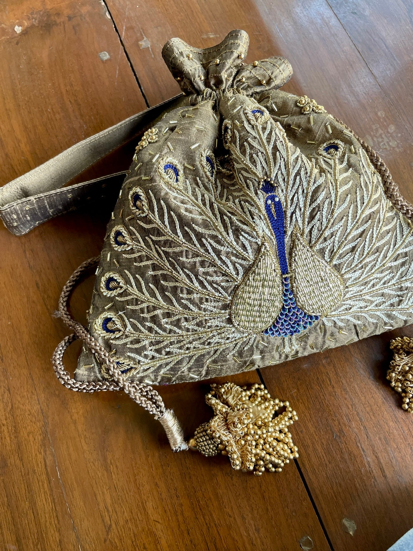 Dusty Grey Raw Silk Zardosi Polti Bags