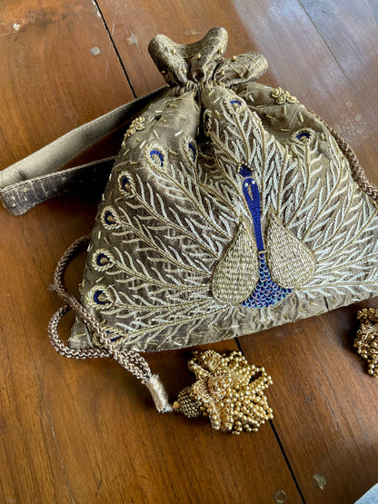 Dusty Grey Raw Silk Zardosi Polti Bags