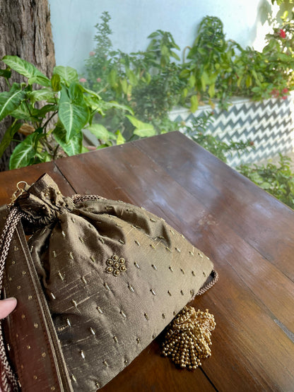 Dusty Grey Raw Silk Zardosi Polti Bags