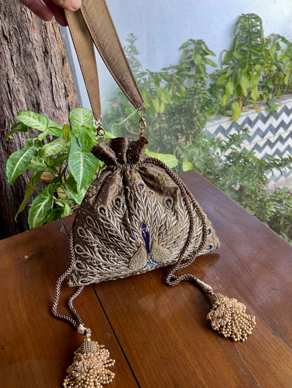Dusty Grey Raw Silk Zardosi Polti Bags