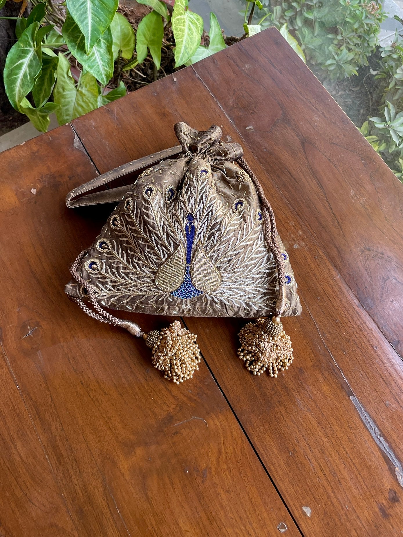 Dusty Grey Raw Silk Zardosi Polti Bags