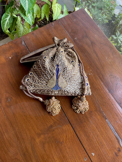 Dusty Grey Raw Silk Zardosi Polti Bags