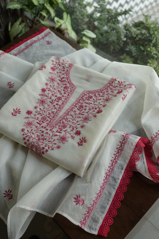 Dusty Grey Shade Kota Chikankari Unstitched Fabrics