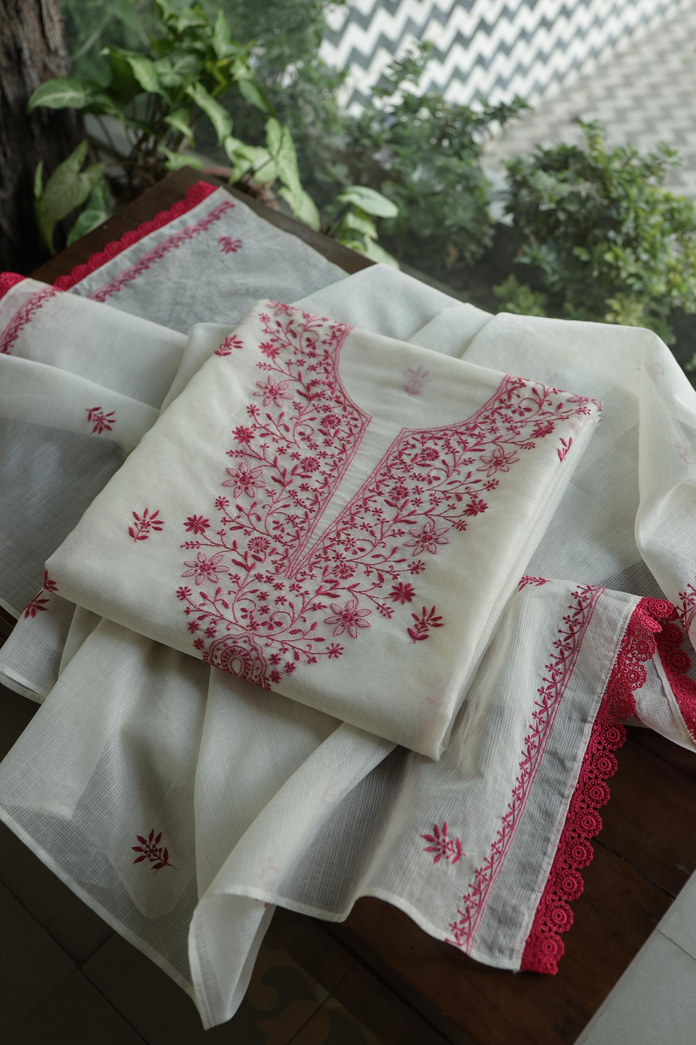 Dusty Grey Shade Kota Chikankari Unstitched Fabrics