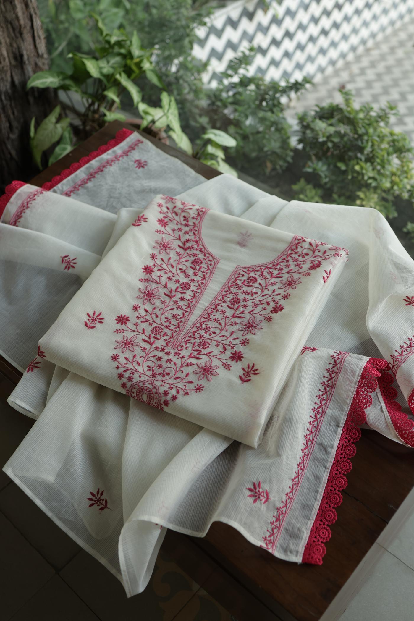 Dusty Grey Shade Kota Chikankari Unstitched Fabrics