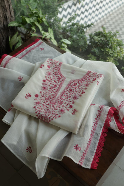 Dusty Grey Shade Kota Chikankari Unstitched Fabrics