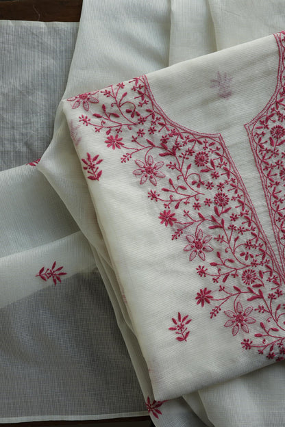 Dusty Grey Shade Kota Chikankari Unstitched Fabrics