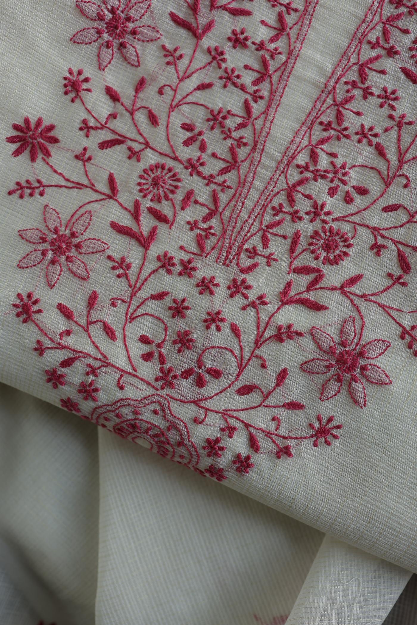 Dusty Grey Shade Kota Chikankari Unstitched Fabrics