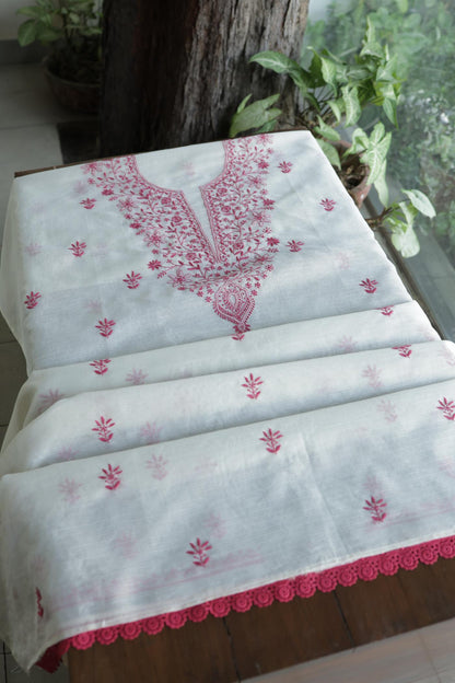 Dusty Grey Shade Kota Chikankari Unstitched Fabrics