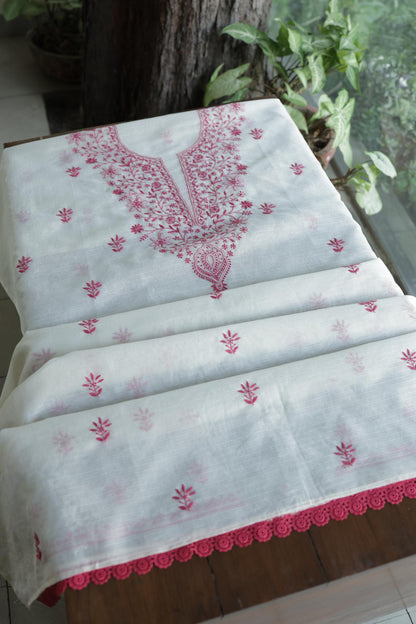 Dusty Grey Shade Kota Chikankari Unstitched Fabrics