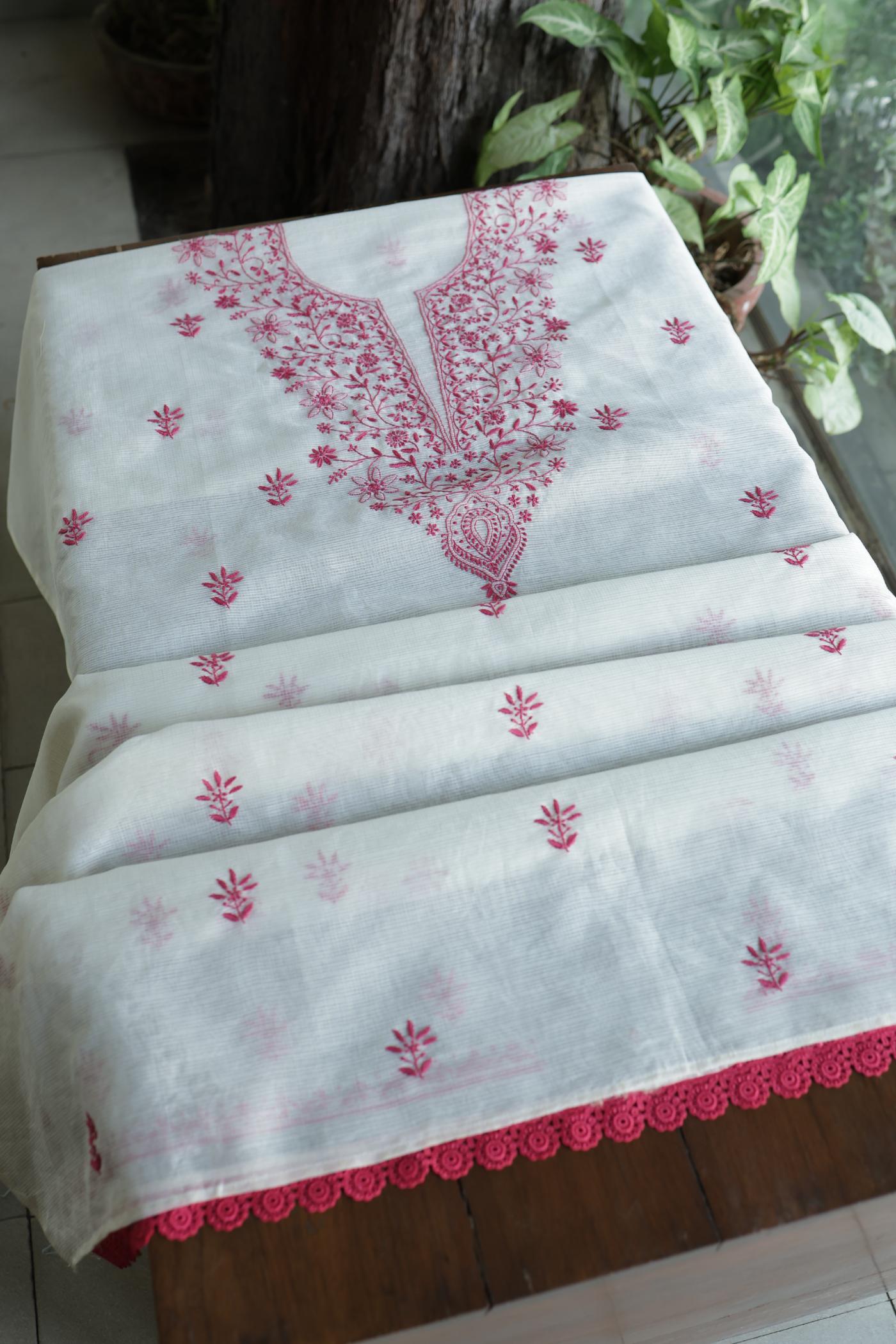 Dusty Grey Shade Kota Chikankari Unstitched Fabrics