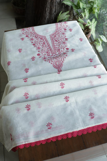 Dusty Grey Shade Kota Chikankari Unstitched Fabrics