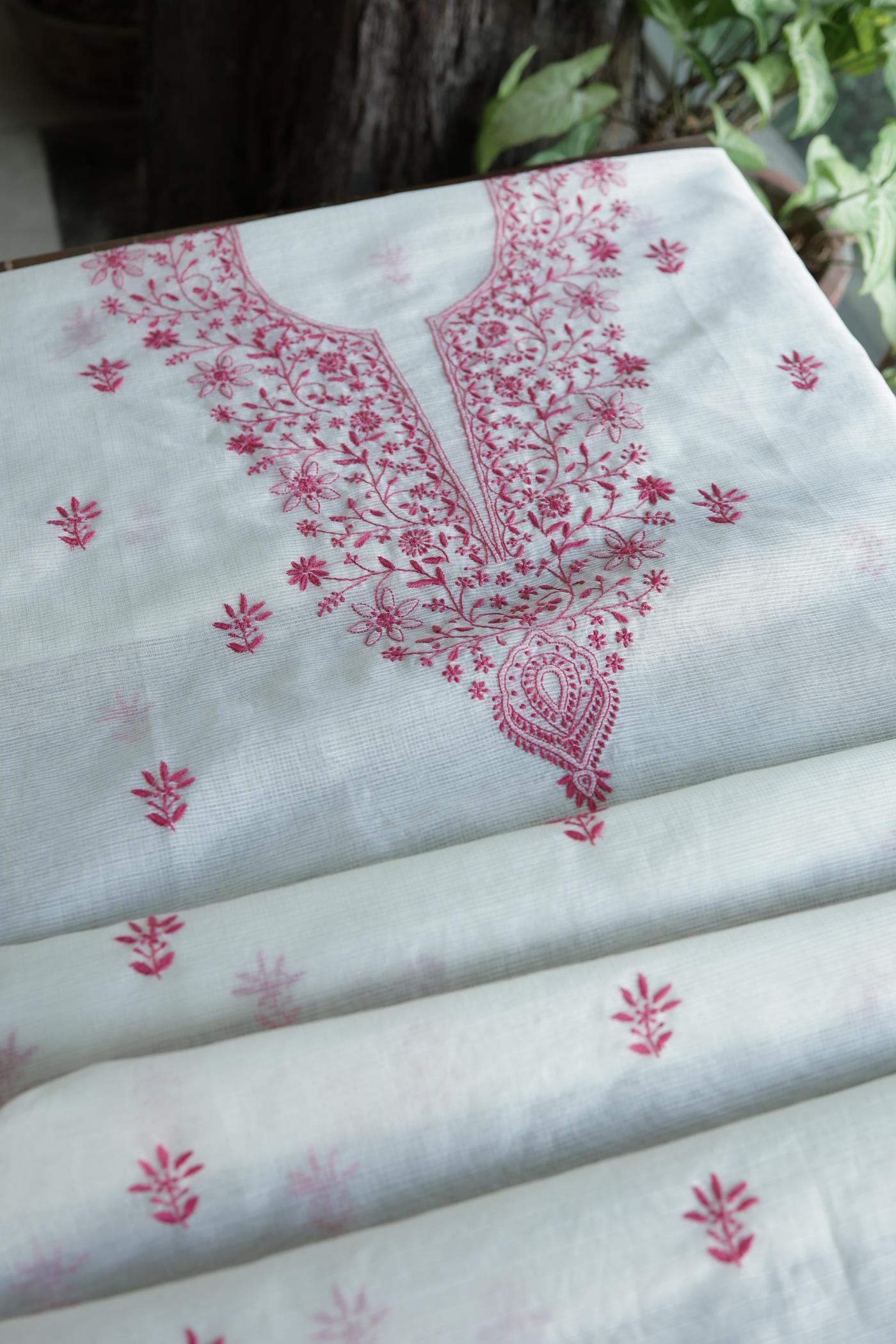 Dusty Grey Shade Kota Chikankari Unstitched Fabrics