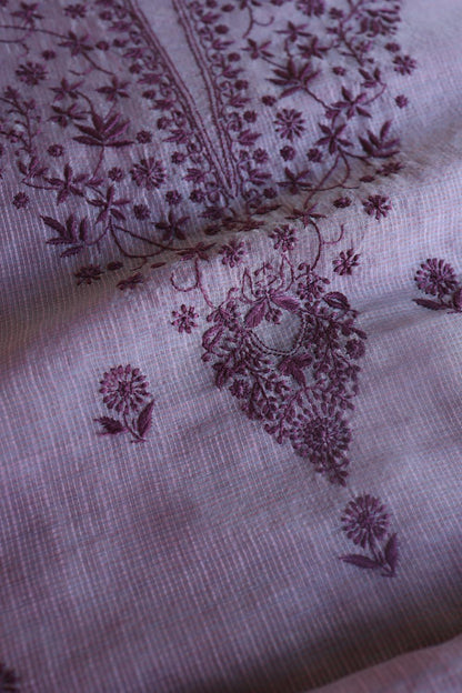 Dusty Lavender Kota Chikankari Unstitched Fabric