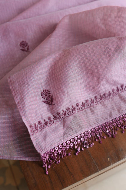 Dusty Lavender Kota Chikankari Unstitched Fabric