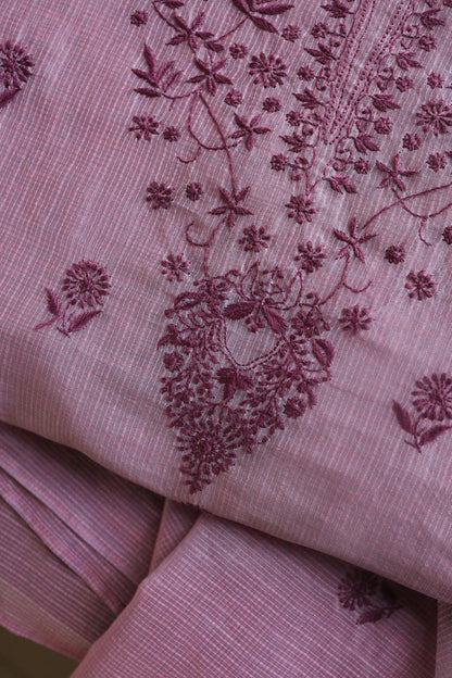 Dusty Lavender Kota Chikankari Unstitched Fabric