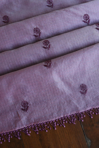 Dusty Lavender Kota Chikankari Unstitched Fabric