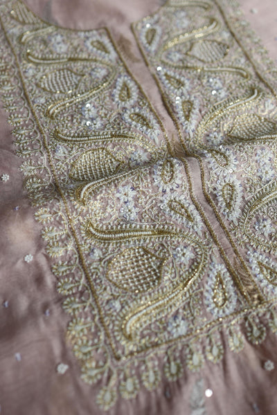 Dusty Lavender Shade Banarasi Zari Chanderi Unstitched Chikankari Fabric