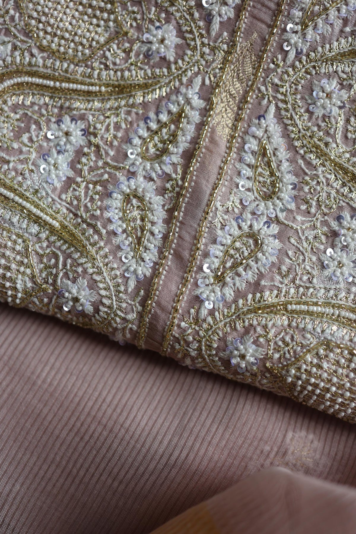 Dusty Lavender Shade Banarasi Zari Chanderi Unstitched Chikankari Fabric